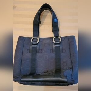 Salvatore Ferragamo Black Canvas Tote Bag